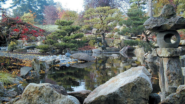 Japanese garden pond and stones